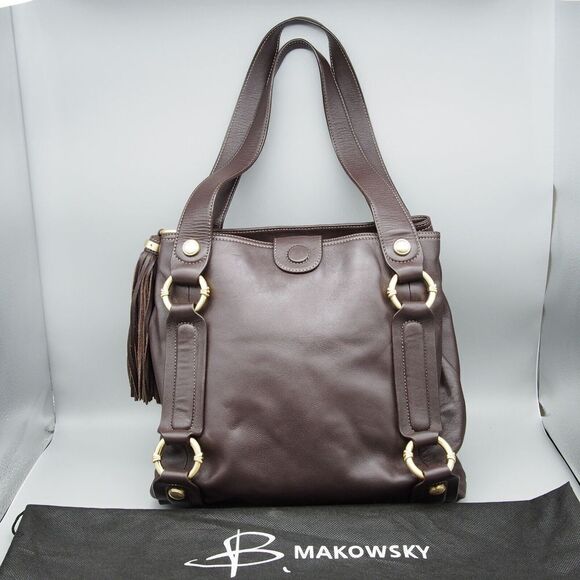 Authentic Makowsky Leather Shoulder Bag + Dust Bag - Maroon Gold Paisley - Picture 1 of 16